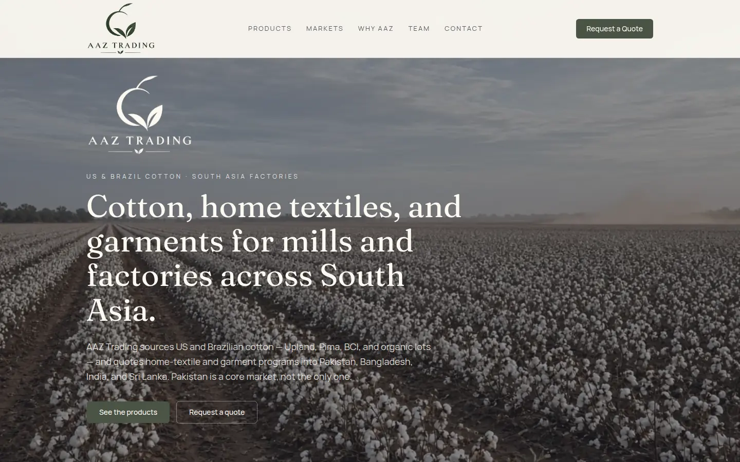 Homepage of the AAZ Trading website
