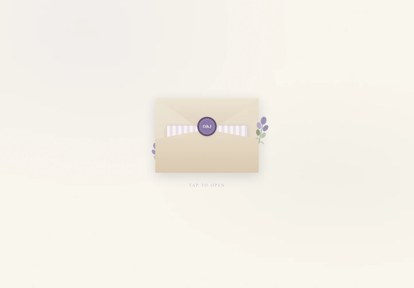 Opening screen of the Olivia and James wedding invitation